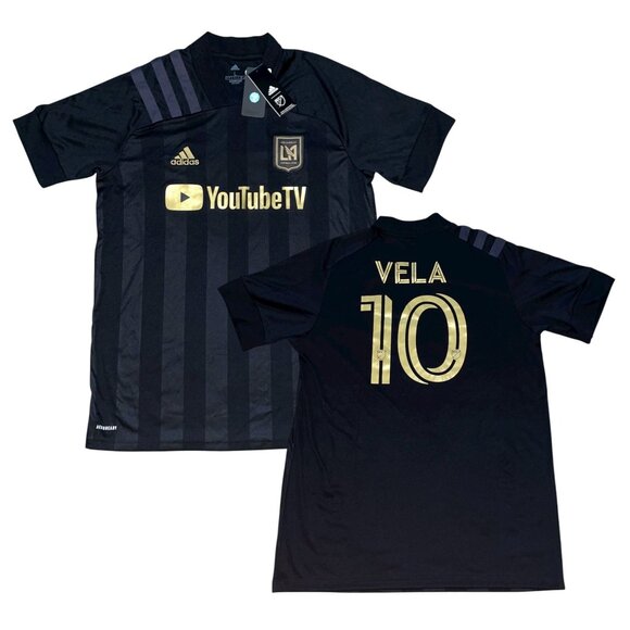 NWT Adidas Vela #10 Los Angeles MLS LA FC 2020 Stripe Home Jersey Mens Large - Picture 1 of 10